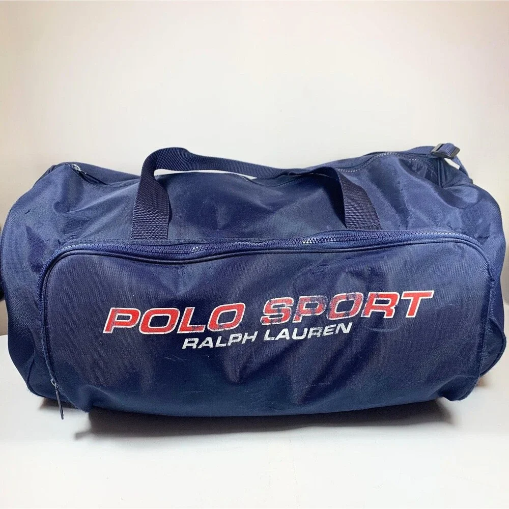 Vintage Polo Sport Ralph Lauren Duffle Bag Navy Blue 90s Gym Travel Luggage RL
